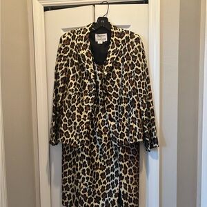 Rickie Freeman for Teri Jon Leopard Print  silk Dress with coordinating Jacket